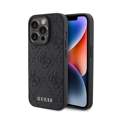 Etui Do iPhone 15 Pro Guess Leather 4G Stamped Czarny