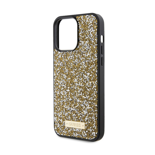 Etui Do iPhone 15 Pro Guess Rhinestone Metal Logo Żółty
