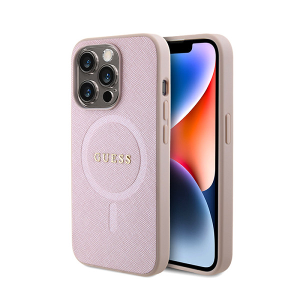 Etui Do iPhone 15 Pro Guess Saffiano MagSafe Różowy