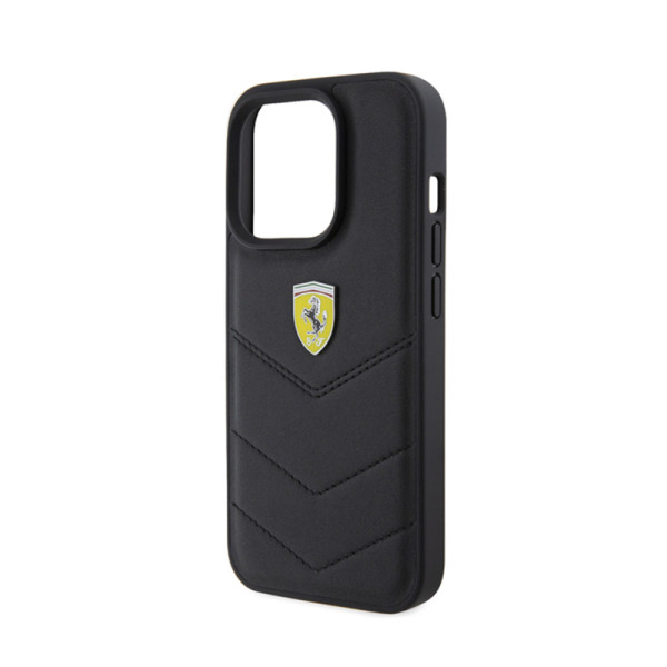 Etui Do iPhone 15 Pro Ferrari Quilted Metal Logo Czarny
