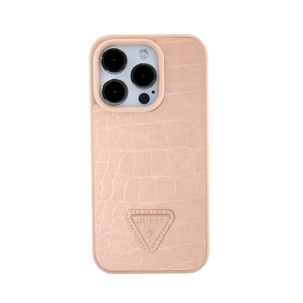 Etui Do iPhone 15 Pro Guess Croco Triangle Metal Logo Różowy
