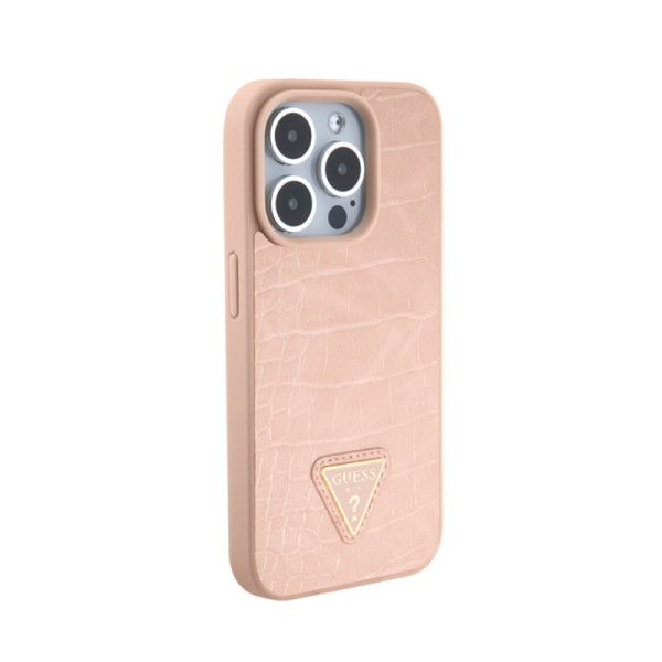 Etui Do iPhone 15 Pro Guess Croco Triangle Metal Logo Różowy
