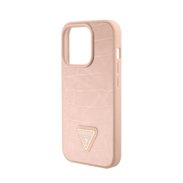 Etui Do iPhone 15 Pro Guess Croco Triangle Metal Logo Różowy