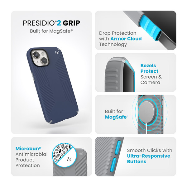 Etui Do iPhone 15 / iPhone 14 / iPhone 13 Speck Presidio2 Grip MagSafe Niebieski