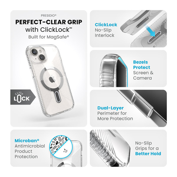 Etui Do iPhone 15 / iPhone 14 / iPhone 13 Speck Presidio Perfect-Clear Grip Clicklock & MagSafe Przezroczysty