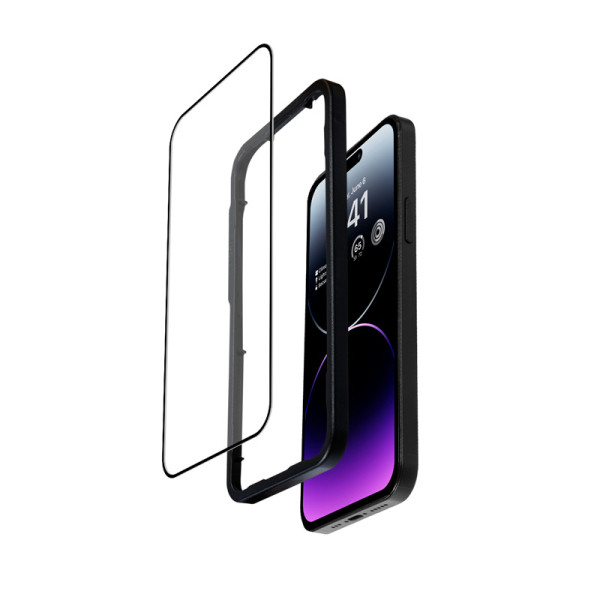 Szkło Hartowane 9H Na Cały Ekran iPhone 14 Pro Max + Ramka Instalacyjna Crong Anti-Bacterial 3D Armour Glass