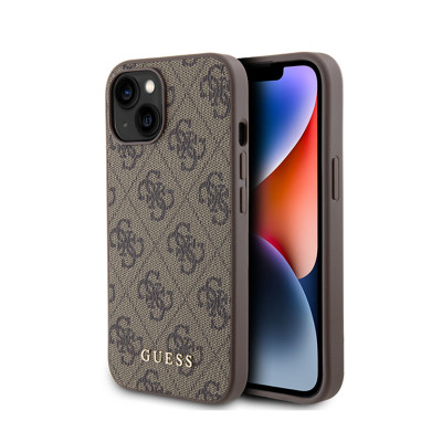 Etui Do iPhone 15 Guess 4G Metal Gold Logo Brązowy