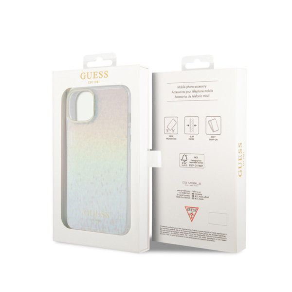 Etui Do iPhone 15 Guess Iml Faceted Mirror Disco Iridescent Przezroczysty
