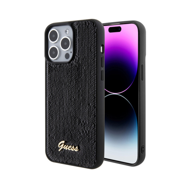 Etui Do iPhone 15 Pro Max Guess Sequin Script Metal Czarny