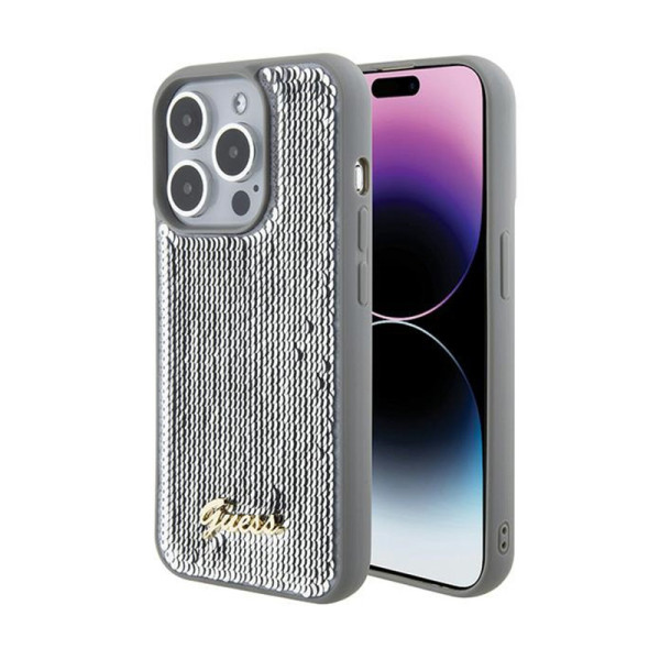 Etui Do iPhone 15 Pro Max Guess Sequin Script Metal Srebrny