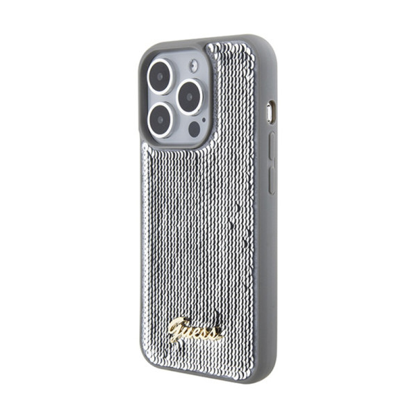 Etui Do iPhone 15 Pro Max Guess Sequin Script Metal Srebrny