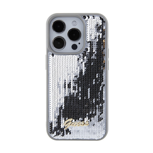 Etui Do iPhone 15 Pro Max Guess Sequin Script Metal Srebrny