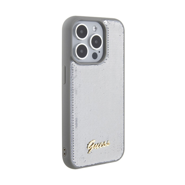 Etui Do iPhone 15 Pro Max Guess Sequin Script Metal Srebrny