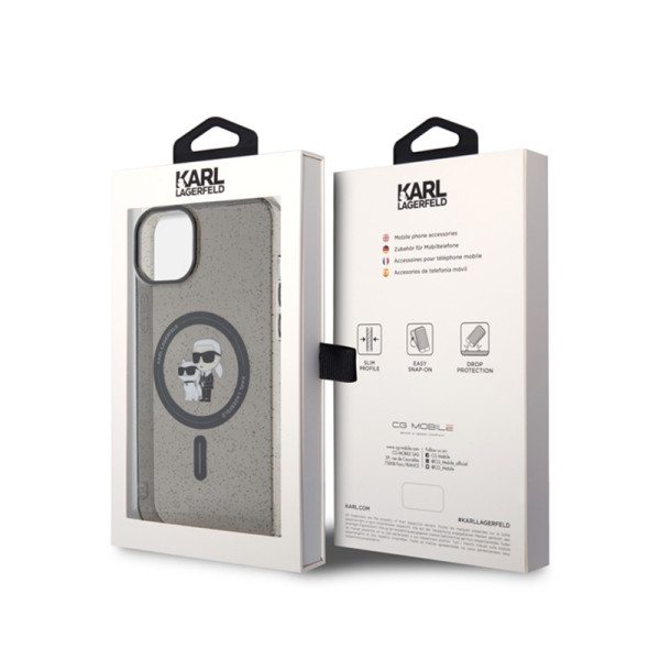 Etui Do iPhone 15 Karl Lagerfeld Karl & Choupette Glitter MagSafe Czarny