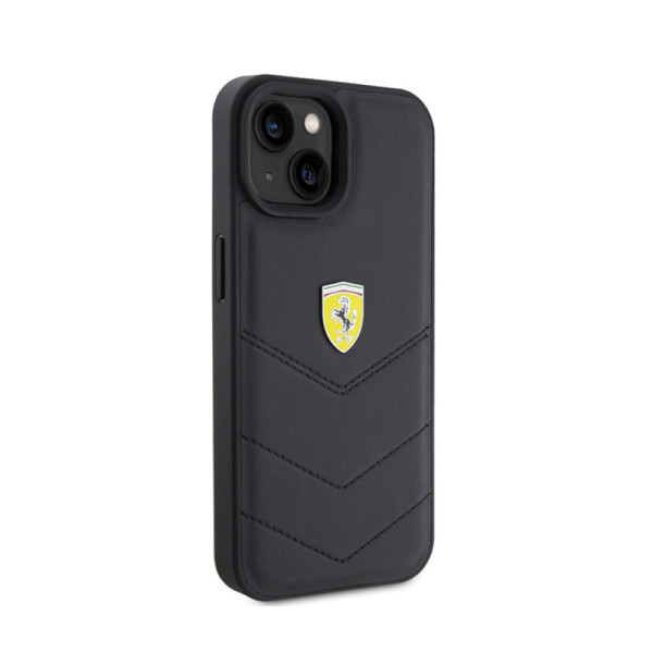 Etui Do iPhone 15 Ferrari Quilted Metal Logo Czarny
