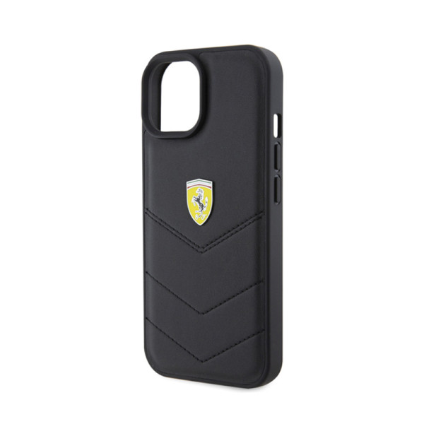Etui Do iPhone 15 Ferrari Quilted Metal Logo Czarny