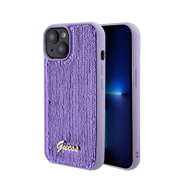 Etui Do iPhone 15 Guess Sequin Script Metal Fioletowy
