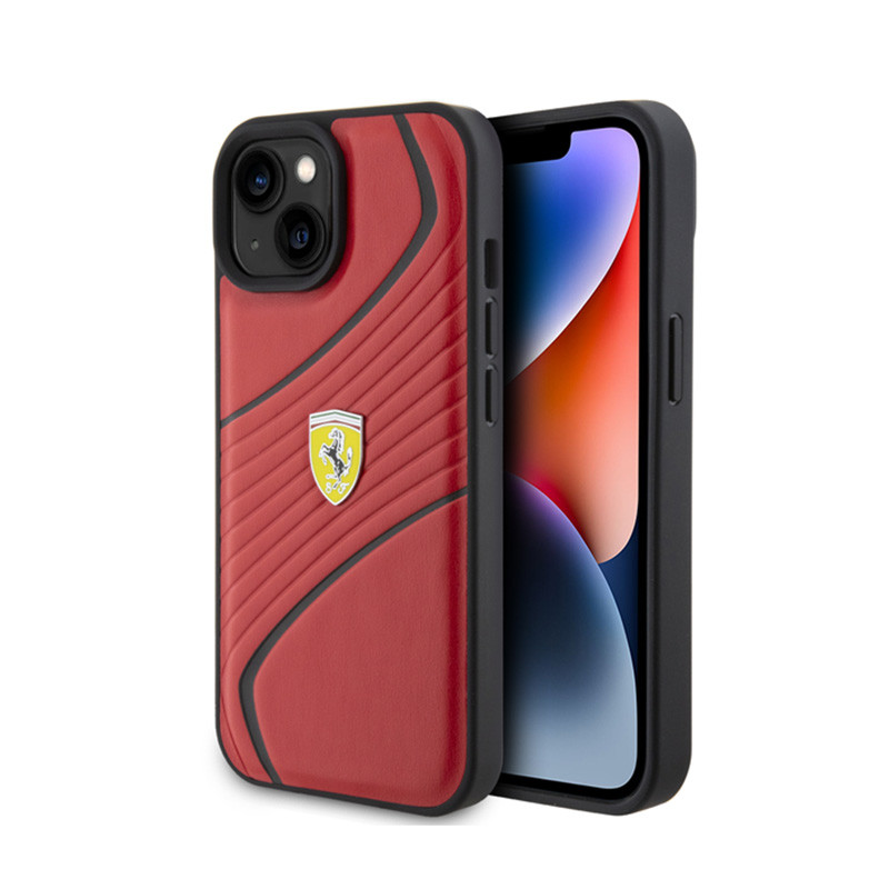 Etui Do iPhone 15 Ferrari Twist Metal Logo Czerwony