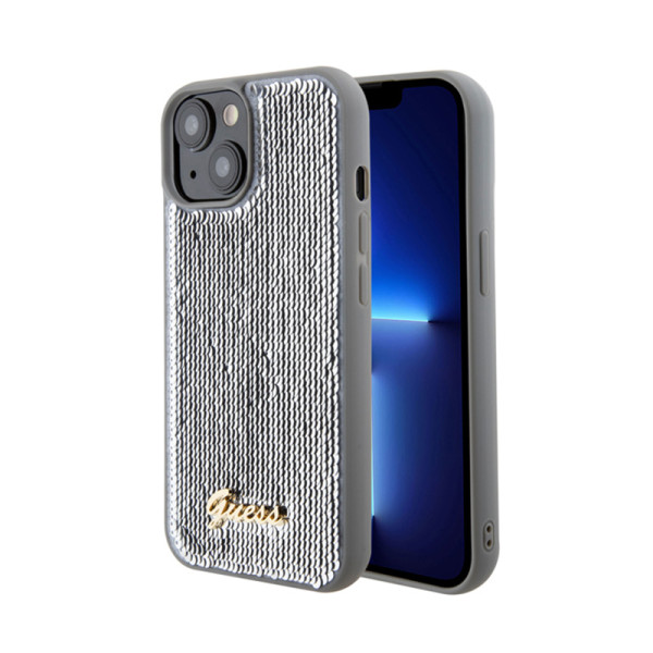 Etui Do iPhone 15 Guess Sequin Script Metal Srebrny