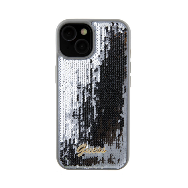 Etui Do iPhone 15 Guess Sequin Script Metal Srebrny