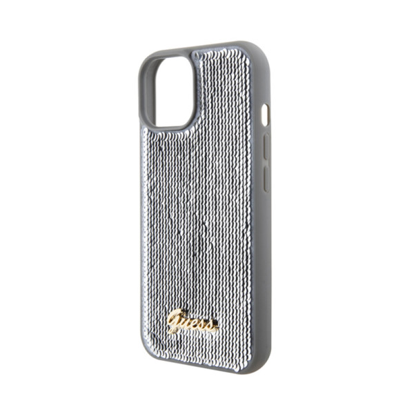 Etui Do iPhone 15 Guess Sequin Script Metal Srebrny