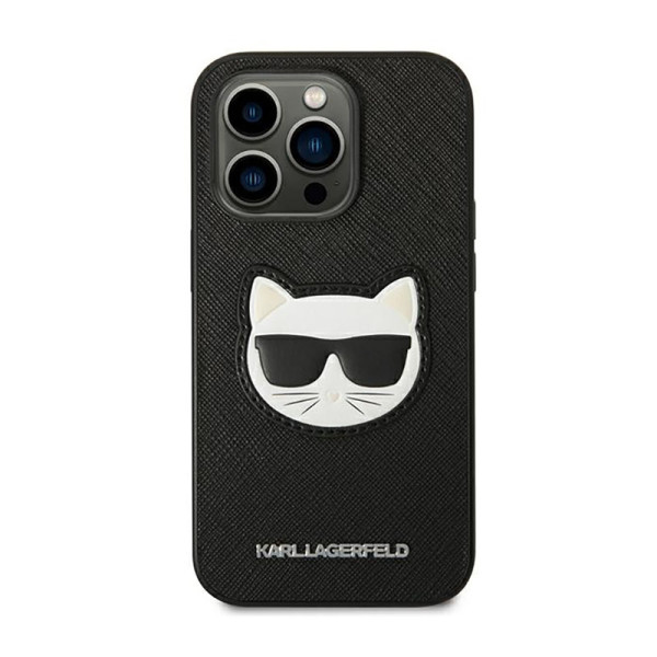 Etui Do iPhone 14 Pro Max Karl Lagerfeld Saffiano Choupette Head Patch Case Czarny