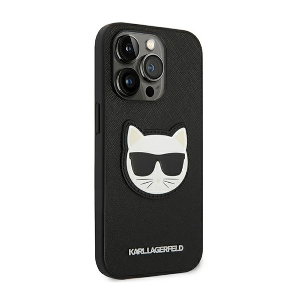 Etui Do iPhone 14 Pro Max Karl Lagerfeld Saffiano Choupette Head Patch Case Czarny