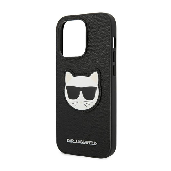Etui Do iPhone 14 Pro Max Karl Lagerfeld Saffiano Choupette Head Patch Case Czarny
