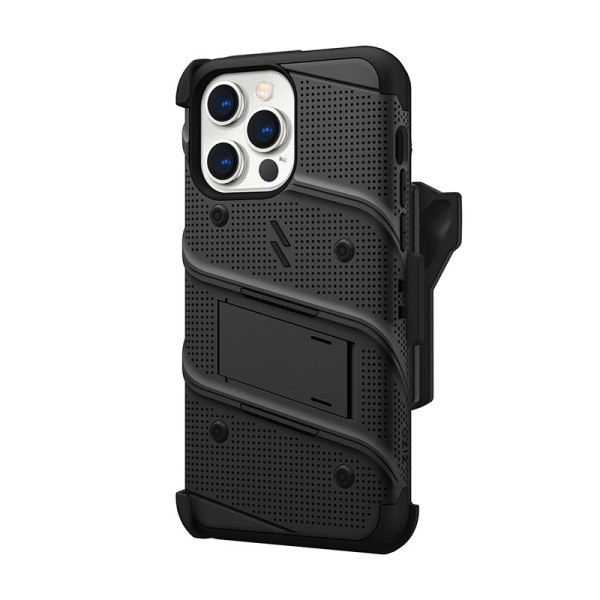 Etui Pancerne Do iPhone 14 Pro Max Ze Szkłem 9H Na Ekran + Uchwyt Z Podstawką Zizo Bolt Series Czarny