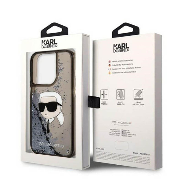 Etui Do iPhone 14 Pro Max Karl Lagerfeld Liquid Glitter NFT Karl'S Head Czarny