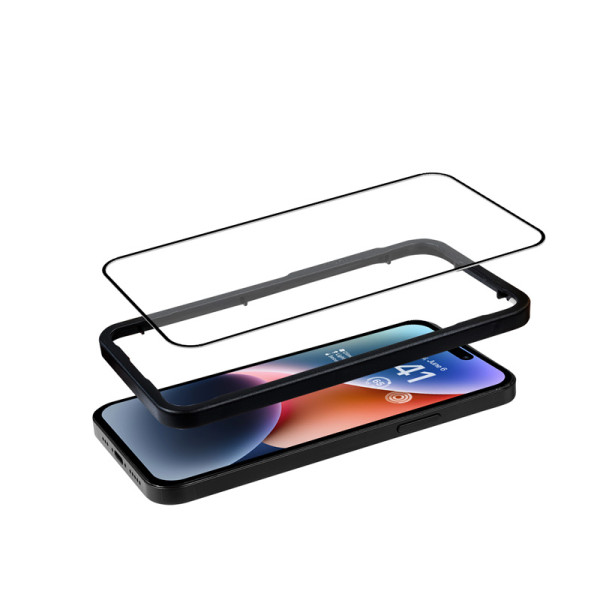Szkło Hartowane 9H Na Cały Ekran iPhone 14 Pro + Ramka Instalacyjna Crong Anti-Bacterial 3D Armour Glass