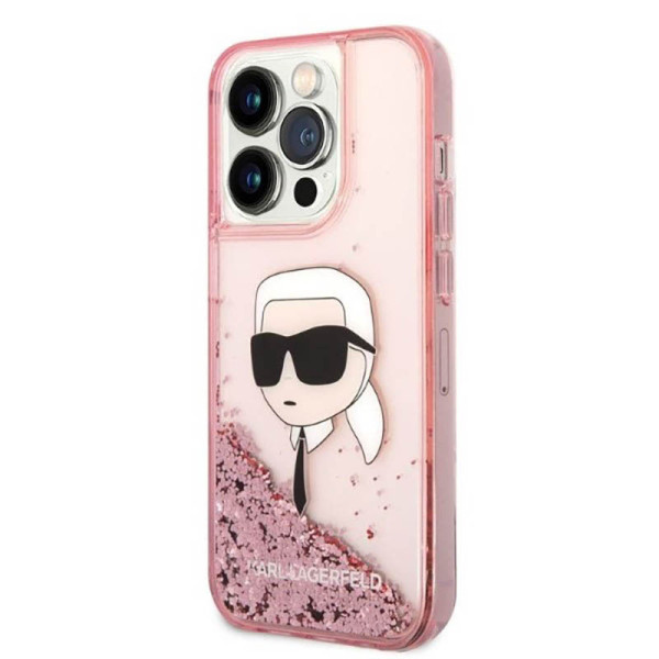 Etui Do iPhone 14 Pro Max Karl Lagerfeld Liquid Glitter NFT Karl'S Head Różowy