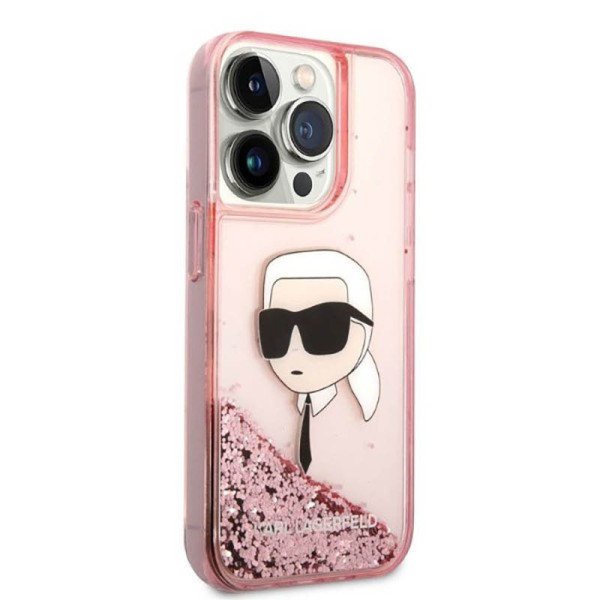 Etui Do iPhone 14 Pro Max Karl Lagerfeld Liquid Glitter NFT Karl'S Head Różowy