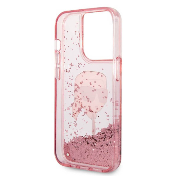 Etui Do iPhone 14 Pro Max Karl Lagerfeld Liquid Glitter NFT Karl'S Head Różowy