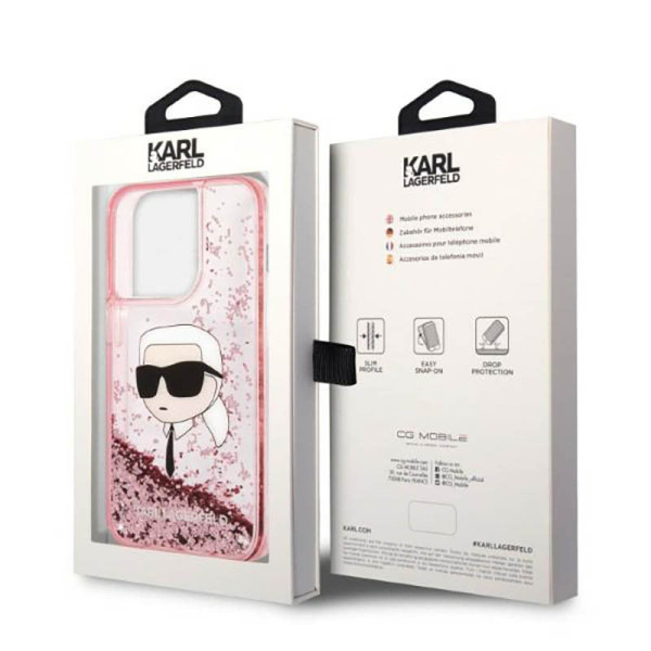 Etui Do iPhone 14 Pro Max Karl Lagerfeld Liquid Glitter NFT Karl'S Head Różowy