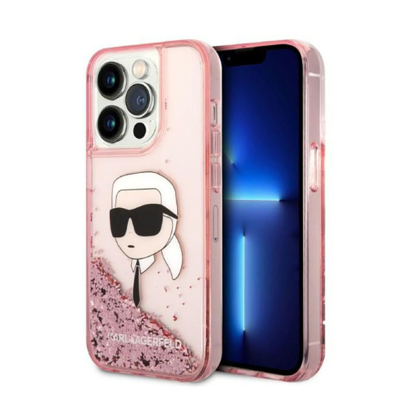 Etui Do iPhone 14 Pro Max Karl Lagerfeld Liquid Glitter NFT Karl'S Head Różowy