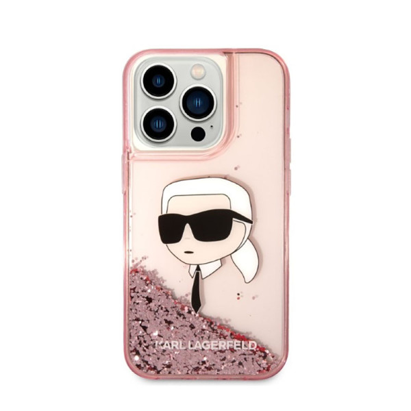 Etui Do iPhone 14 Pro Max Karl Lagerfeld Liquid Glitter NFT Karl'S Head Różowy