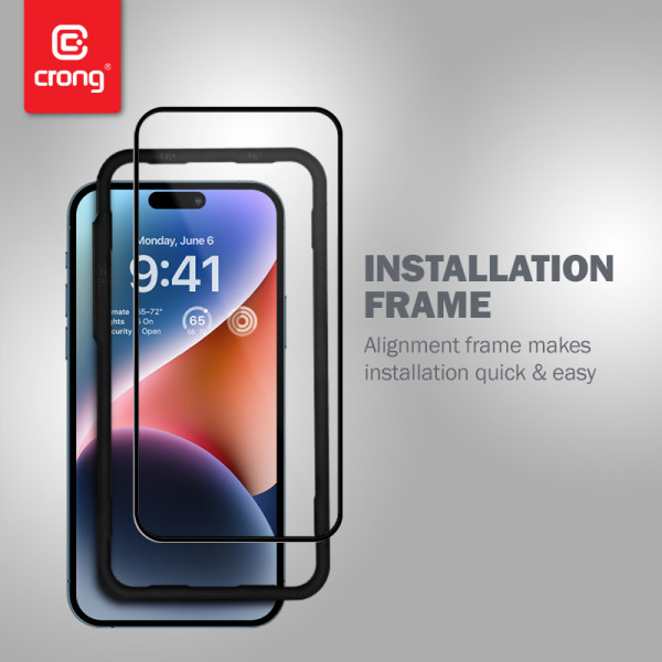 Szkło Hartowane 9H Na Cały Ekran iPhone 14 Pro + Ramka Instalacyjna Crong Anti-Bacterial 3D Armour Glass