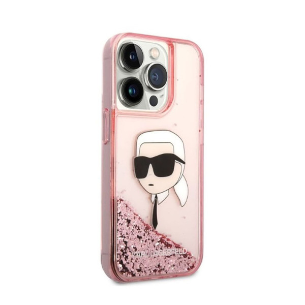Etui Do iPhone 14 Pro Max Karl Lagerfeld Liquid Glitter NFT Karl'S Head Różowy