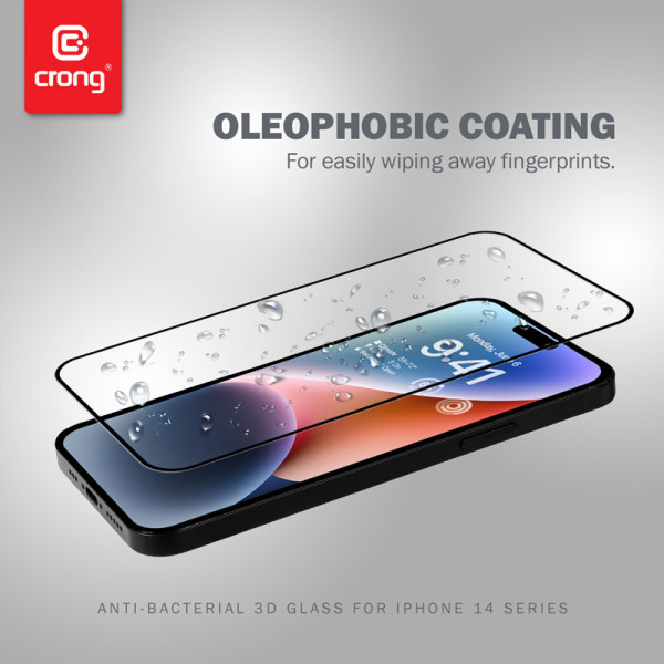 Szkło Hartowane 9H Na Cały Ekran iPhone 14 Pro + Ramka Instalacyjna Crong Anti-Bacterial 3D Armour Glass