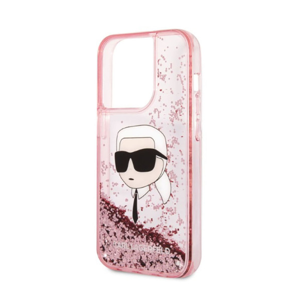 Etui Do iPhone 14 Pro Max Karl Lagerfeld Liquid Glitter NFT Karl'S Head Różowy