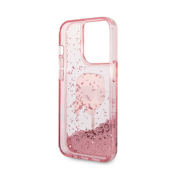 Etui Do iPhone 14 Pro Max Karl Lagerfeld Liquid Glitter NFT Karl'S Head Różowy