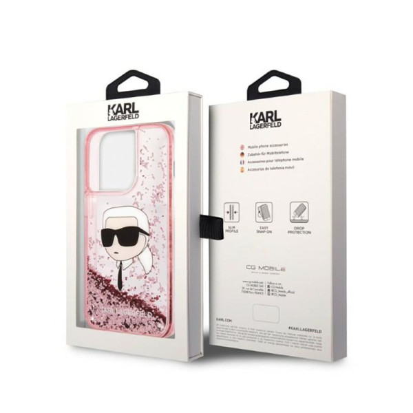 Etui Do iPhone 14 Pro Max Karl Lagerfeld Liquid Glitter NFT Karl'S Head Różowy