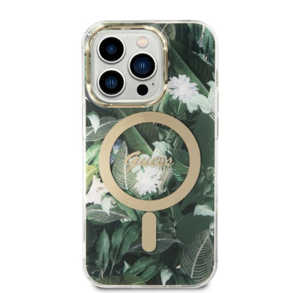 Zestaw Etui + Ładowarka MagSafe Do iPhone 14 Pro Max Guess Bundle Pack MagSafe Iml Jungle Zielony