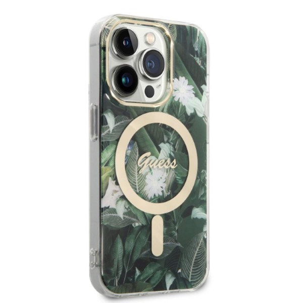 Zestaw Etui + Ładowarka MagSafe Do iPhone 14 Pro Max Guess Bundle Pack MagSafe Iml Jungle Zielony