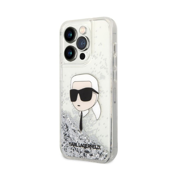 Etui Do iPhone 14 Pro Max Karl Lagerfeld Liquid Glitter NFT Karl'S Head Srebrny