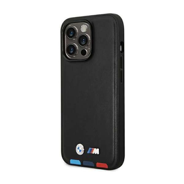 Etui Do iPhone 14 Pro Max BMW Leather Hot Stamp Tricolor MagSafe Czarny