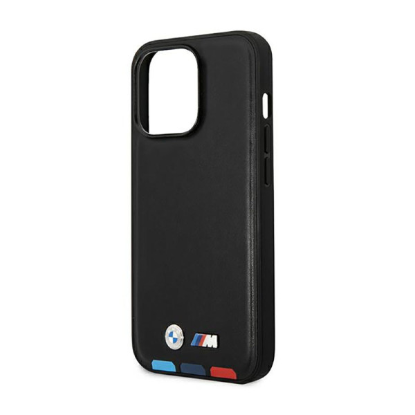 Etui Do iPhone 14 Pro Max BMW Leather Hot Stamp Tricolor MagSafe Czarny
