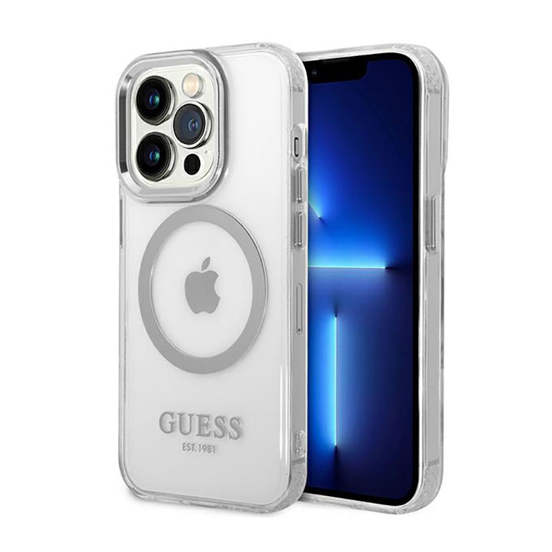 Etui Do iPhone 14 Pro Max Guess Metal Outline MagSafe Przezroczysty