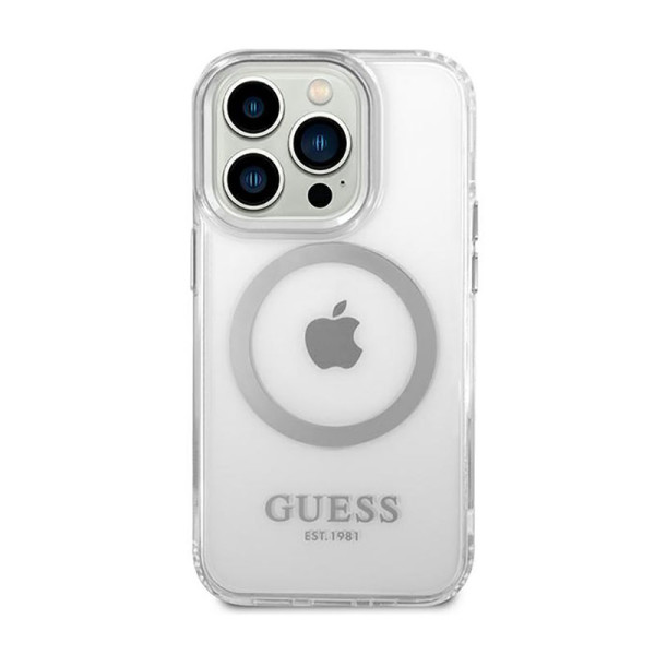 Etui Do iPhone 14 Pro Max Guess Metal Outline MagSafe Przezroczysty
